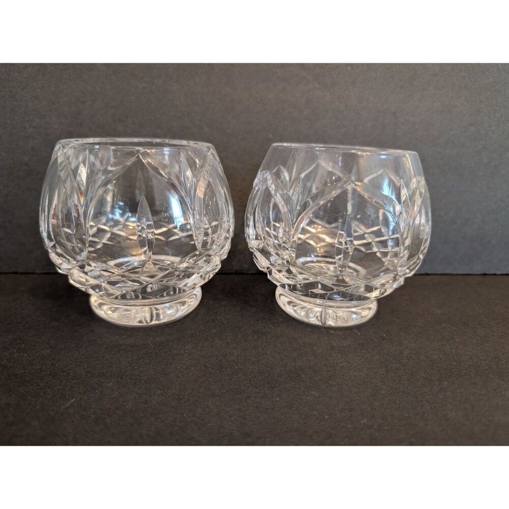 Set Of 2 Vintage Crystal Cut Glass Round Candle Holders 3.5" Tall Decorative
